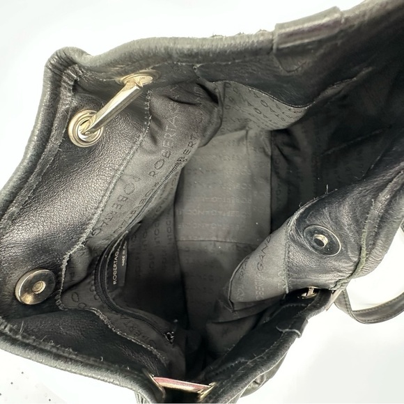 Roberta Gandolfi Black Leather & Calf Hair Hobo Bag Embossed Reptile & Zippers - Picture 6 of 10